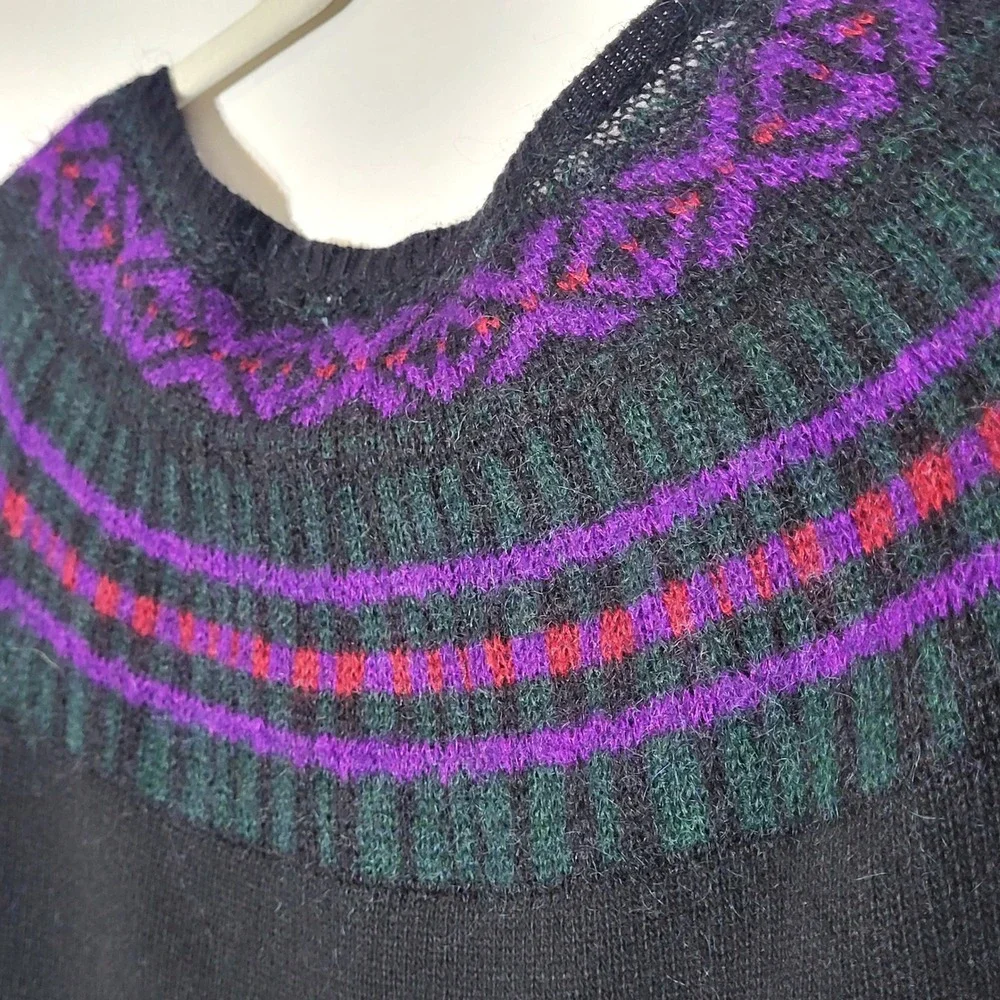 Lauren Ralph Lauren Womens Fair Isle Yoke Peplum Sweater Black Purple Green M